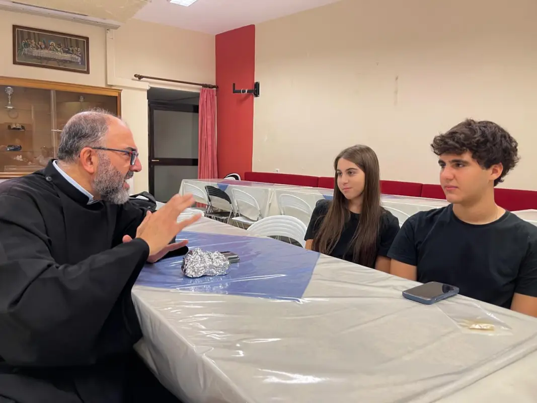 Niki and Christos sitting in St.Garabet Church
